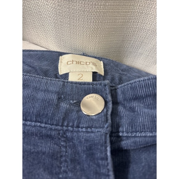 Chicos Size 2 (Large/12) Navy Blue Corduroy Velvet Stretch Straight Leg Pants - Picture 3 of 6
